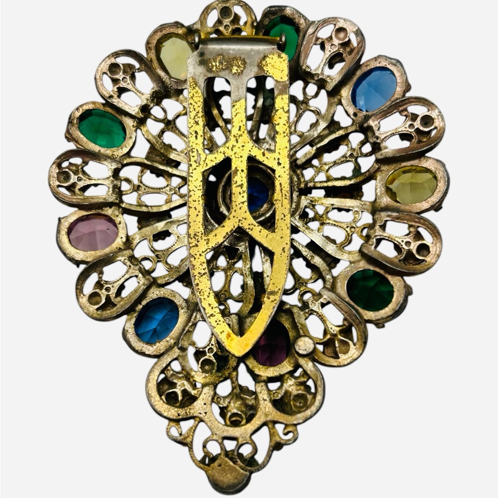 Huge Vintage 1930's Czech Multi Color Rhinestone Dress Clip - Picture 5 of 5
